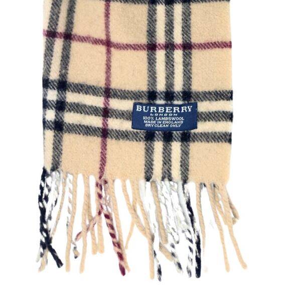 Burberry Scarf House Check Plaid Full Length Fringe Creamy‎ Stone 100% Lambswool - Picture 9 of 9